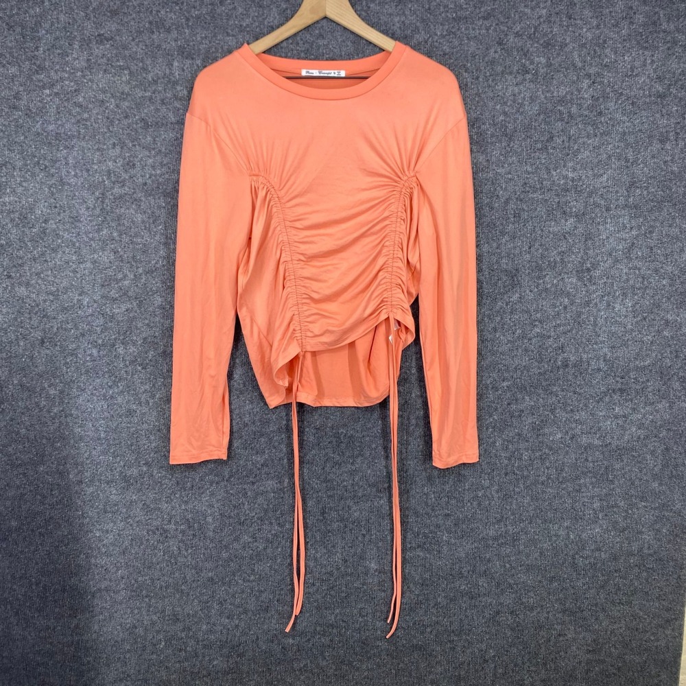 Roma Concept Coral Orange Ruched Drawstring Long Sleeve Top 1X